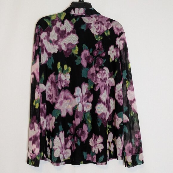 INVESTMENTS Black/Purple Long Sleeve Collared Button Blouse; Size XL - Picture 2 of 4